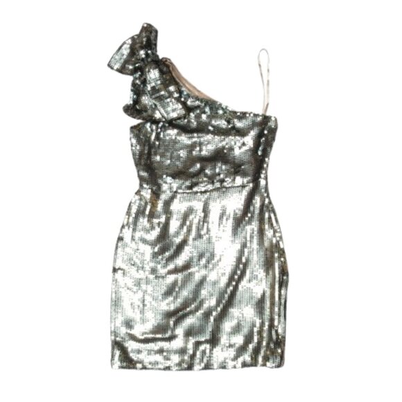 Anthropologie Maeve One-Shoulder Sequin Mini Dress Gold Size 2 - Picture 5 of 14